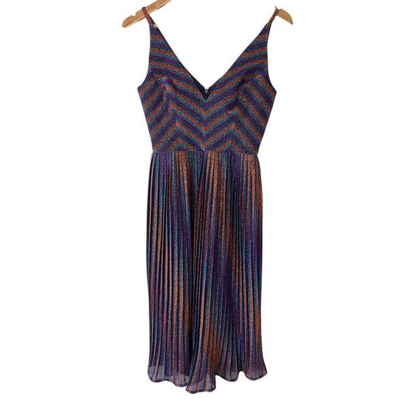 NWT Dress the Population Farrah Multicolor Metallic Pleated Dress • Size SP ⬇️ - Picture 2 of 4